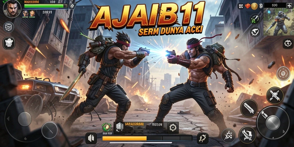 Screenshot utama AJAIB11 dengan pertarungan yang mendebarkan.