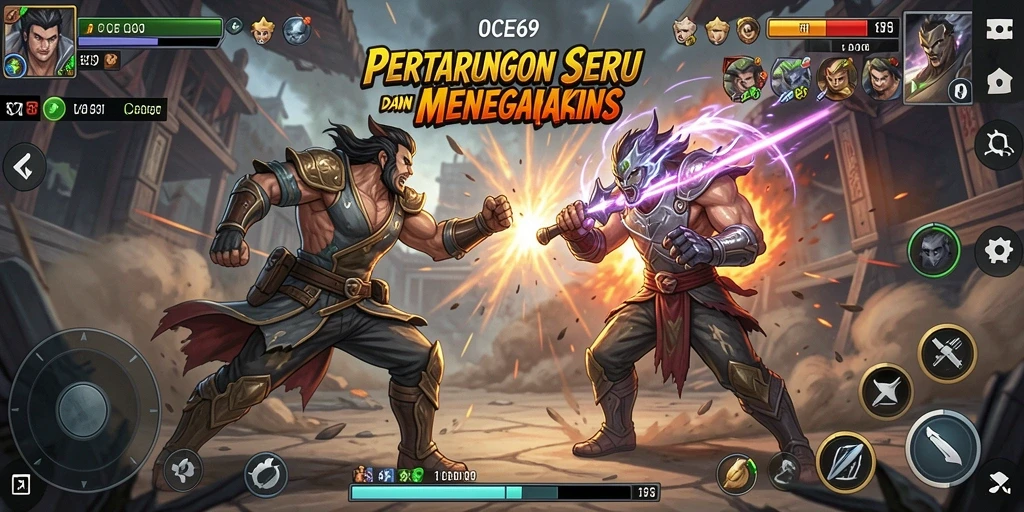 Tampilan screenshot OCE69 menampilkan aksi pertarungan intens antar karakter.