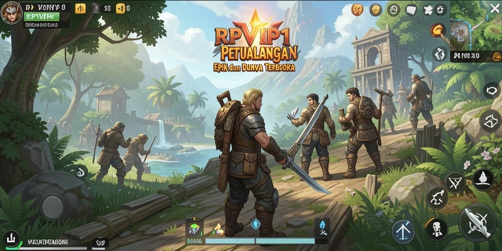 Screenshot menampilkan pemain menjelajahi dunia terbuka yang indah.