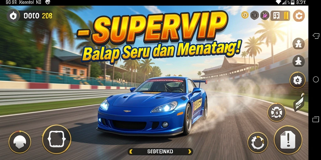 Screenshot SUPERVIP menampilkan aksi balap cepat dan mendebarkan.